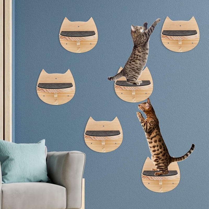 Handepo 6 Pcs Cat Wall Furniture Wall Mounted Cat Wall Shelves with Scratching Mat Cat Stairs Cat Wall Steps Cat Ladder Cat Climbing Shelves Cat Perch Supplies for Cats Playing Climbing Indoor - Image 1