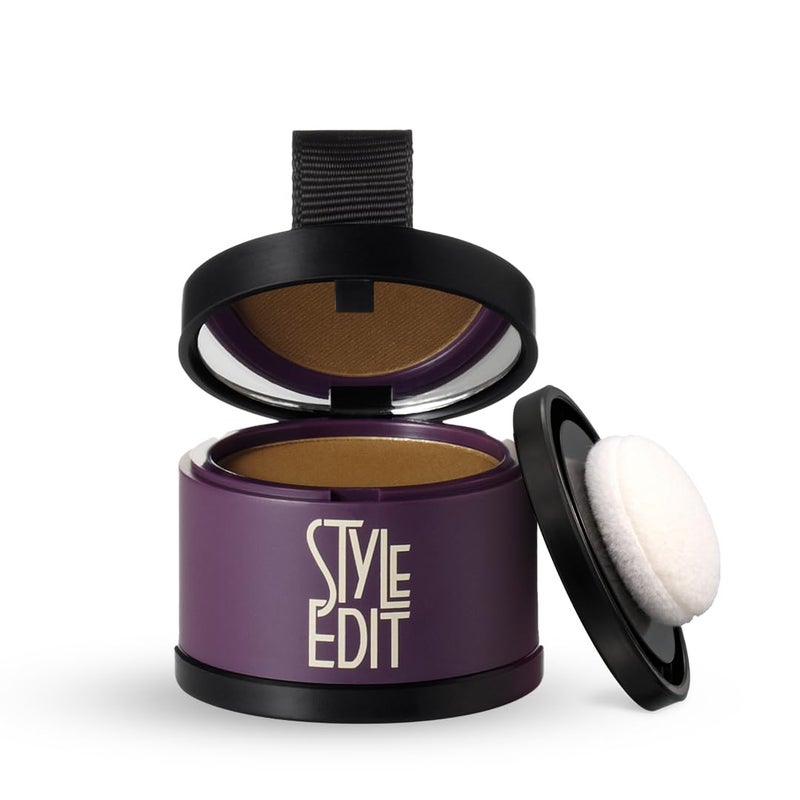 STYLE EDIT Root Touch Up Powder by Style Edit | Medium Brown Hair Color Coverage for Grays and Roots | Mineral-Infused Binding Hairline Concealer | 0.13 oz. Tub - Image 1