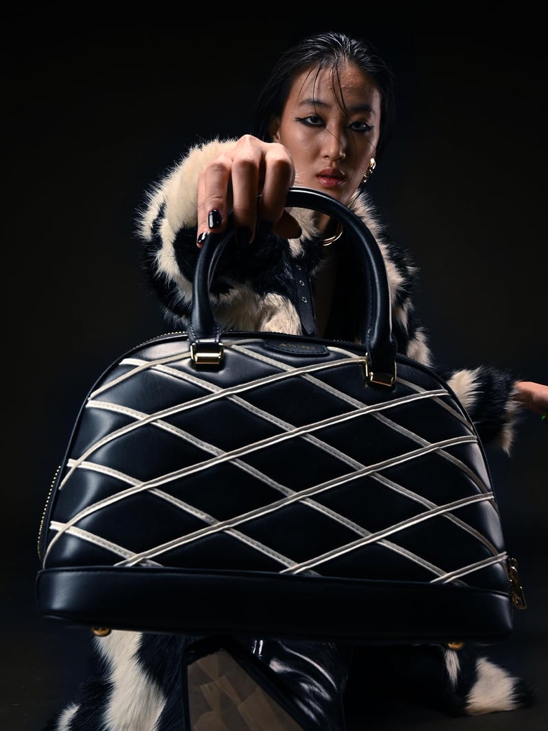 Akiki London Women's Buckingham Dome Satchel Handbag|Quilted Pattern|Stylish Handbag|Office Handbag for Women - Image 2
