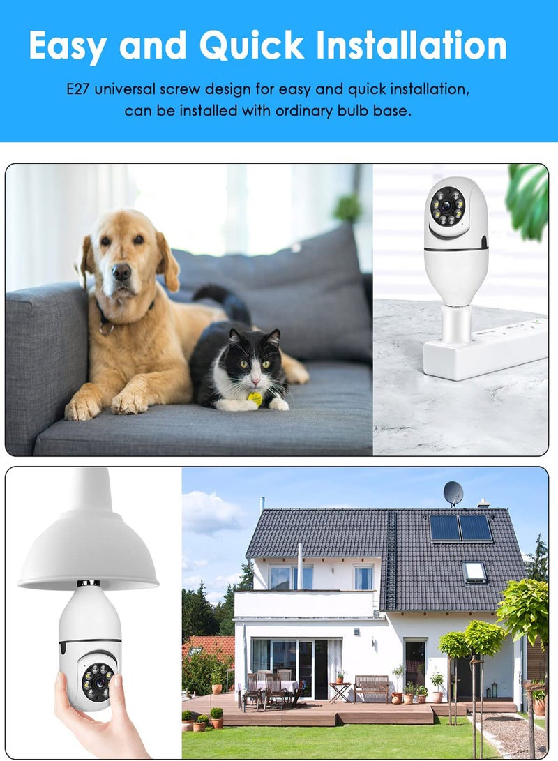 360° Smart Light Bulb Security Camera, 1080P HD WiFi Camera for Indoor and Outdoor Use, Motion Detection, Night Vision, Two-7ay Audio, Wireless Surveillance System - Image 3