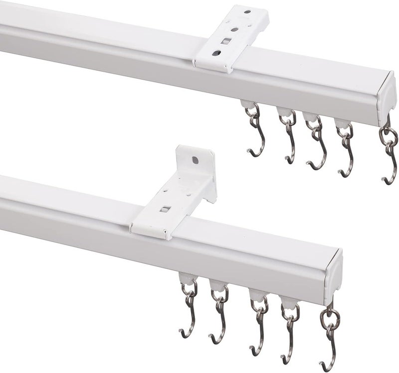 ChadMade Ceiling or Wall Mount Curtain Track Kit with Hooks, 3ft - 6ft Adjustable Length Drape Rail Set For Living Room Bedroom, Single Window Rods Work with Grommet and Pinch Pleated Curtain - Image 1