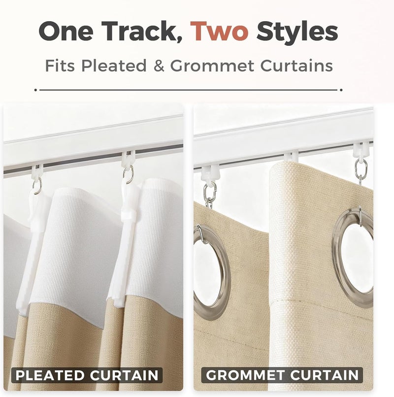 ChadMade Ceiling or Wall Mount Curtain Track Kit with Hooks, 3ft - 6ft Adjustable Length Drape Rail Set For Living Room Bedroom, Single Window Rods Work with Grommet and Pinch Pleated Curtain - Image 3