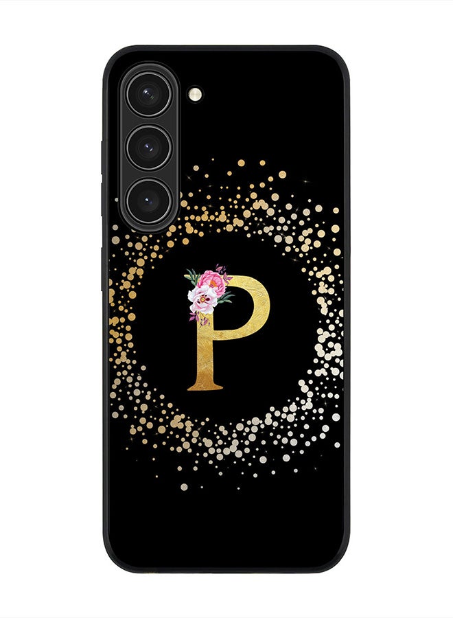 Stylizedd Rugged Black edge case for Samsung Galaxy S23+ 5G, Soft Flexible Phone case Custom Monogram Initial Letter Floral Pattern Alphabet - P (Black) - Image 1