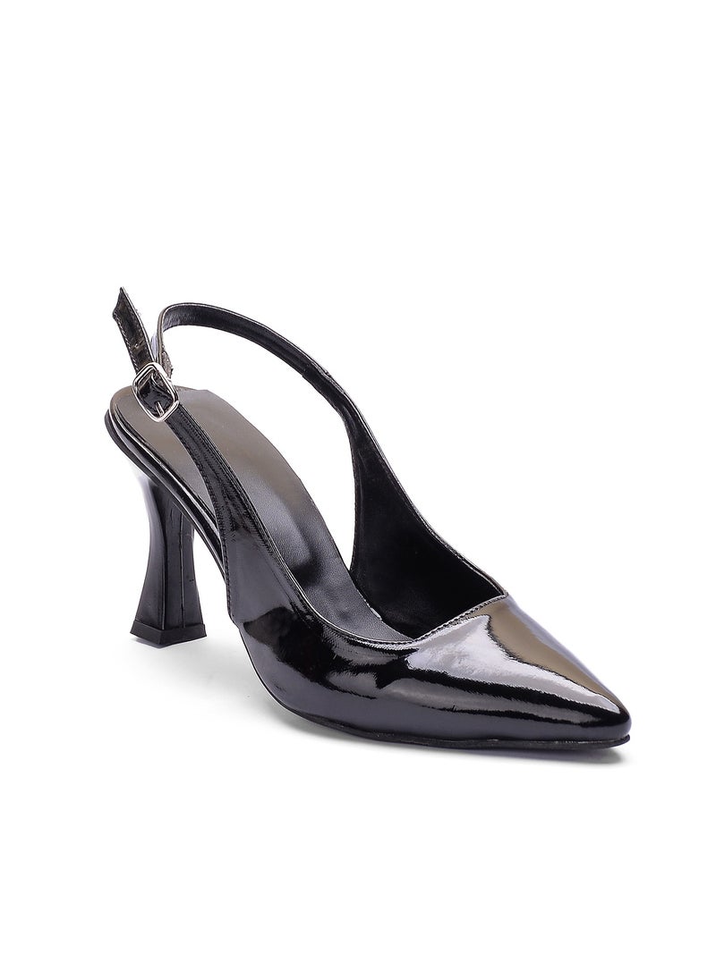 LIFESTYLISH - Shoes Heels With Buckle F-20 - Black-Glossy - Image 1