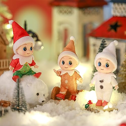 Aoriher 3 Pieces Tiny Doll Christmas Miniature Twins Red and Green Newborn Baby Gifts Stocking Stuffers for New Year Holiday Decorations Xmas Prop AccessoriesBright Style - Image 5