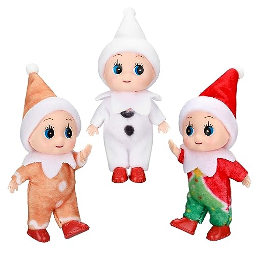 Aoriher 3 Pieces Tiny Doll Christmas Miniature Twins Red and Green Newborn Baby Gifts Stocking Stuffers for New Year Holiday Decorations Xmas Prop AccessoriesBright Style - Image 1