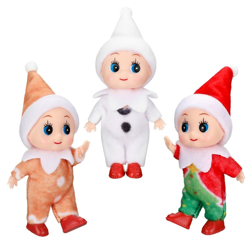 Aoriher 3 Pieces Tiny Doll Christmas Miniature Twins Red and Green Newborn Baby Gifts Stocking Stuffers for New Year Holiday Decorations Xmas Prop AccessoriesBright Style - Image 3