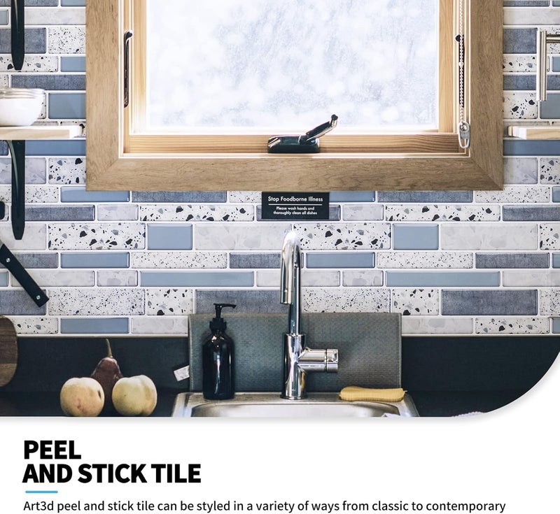 Art3d Peel and Stick Brick Kitchen Backsplash Self-Adhesive Wall Tile Stone Design, 10 Sheets (Blue) - Image 3