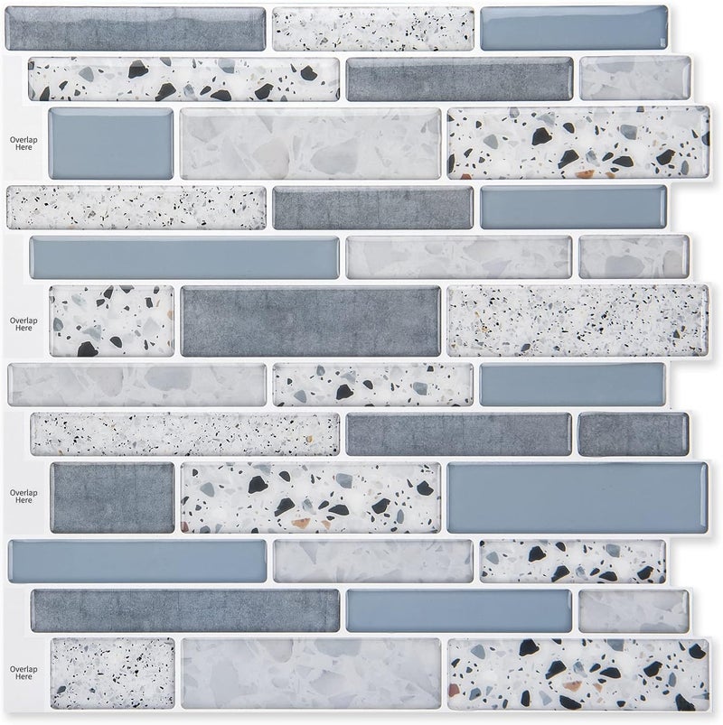 Art3d Peel and Stick Brick Kitchen Backsplash Self-Adhesive Wall Tile Stone Design, 10 Sheets (Blue) - Image 1