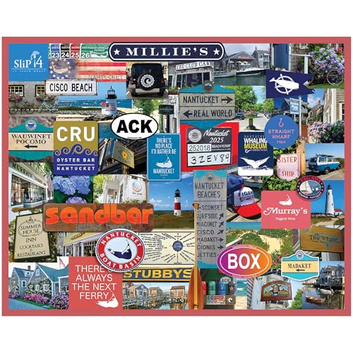 White Mountain 1000 Piece Jigsaw Puzzle State Collage Massachusetts Puzzles with Large Pieces Gift for Adults and Family 24x30 I Love Nantucket - Image 1
