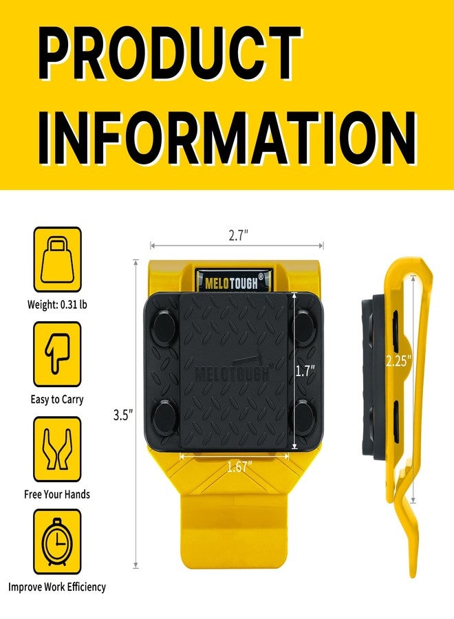 MELOTOUGH Magnetic Tool Holder, N48 Strong Magnetic Belt Clip for Nails, Screws, Drill Bit, Wrenches, Screwdrivers, Hammer, Sockets and Other Metal Tools and Hardware - Fits Up to 2.7" Belt (Yellow) - Image 3