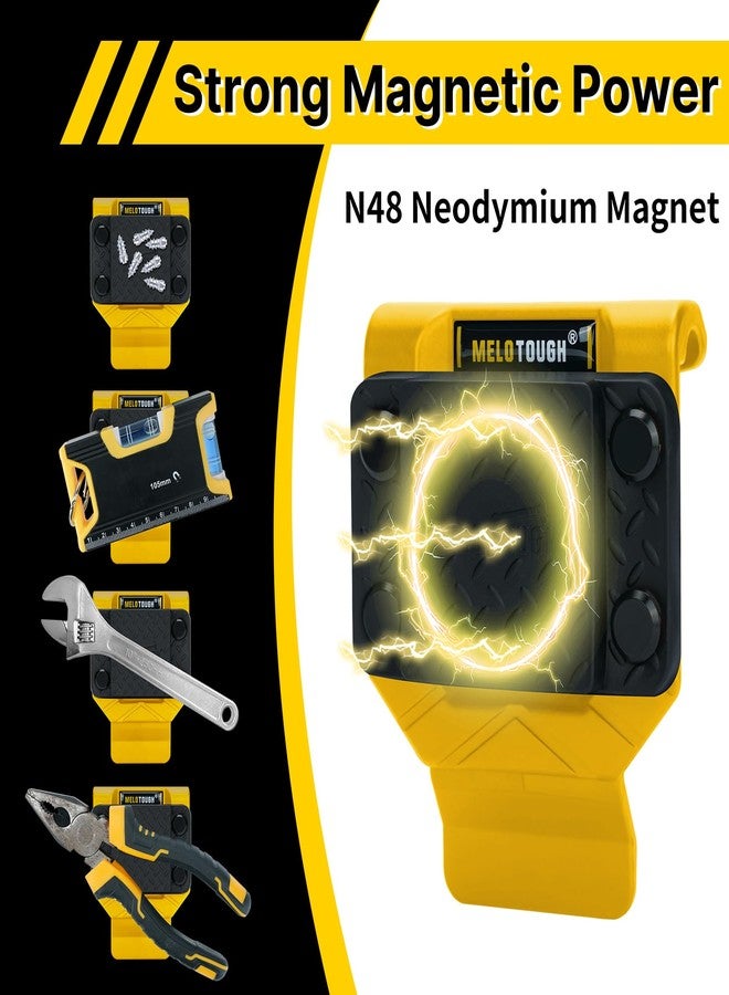 MELOTOUGH Magnetic Tool Holder, N48 Strong Magnetic Belt Clip for Nails, Screws, Drill Bit, Wrenches, Screwdrivers, Hammer, Sockets and Other Metal Tools and Hardware - Fits Up to 2.7" Belt (Yellow) - Image 4