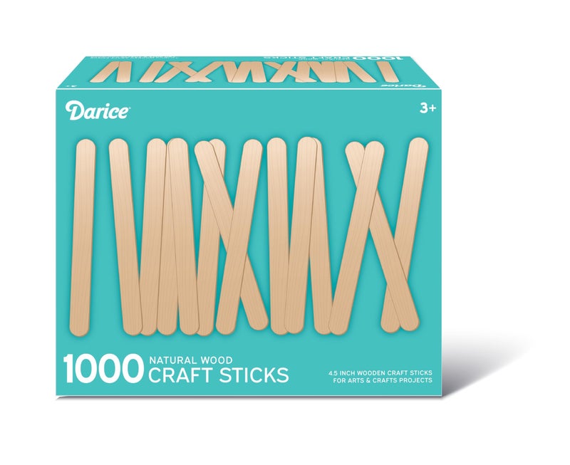 Darice 1000 Pcs Popsicle Stick, 4.5" Natural Wood Craft Sticks Supplies, Ice-Cream Stick Pop, Ages 3+ - Image 1