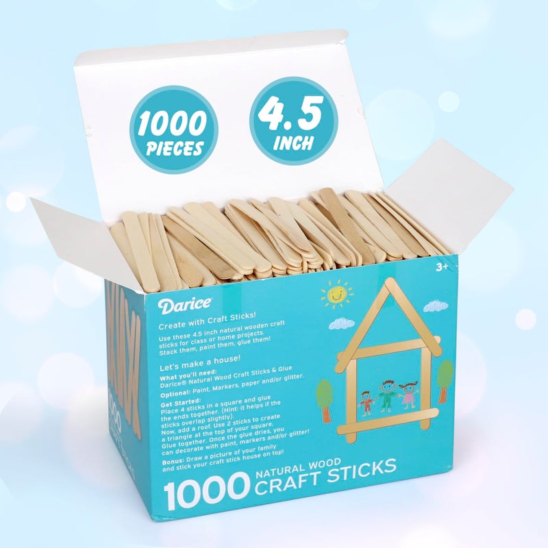 Darice 1000 Pcs Popsicle Stick, 4.5" Natural Wood Craft Sticks Supplies, Ice-Cream Stick Pop, Ages 3+ - Image 2