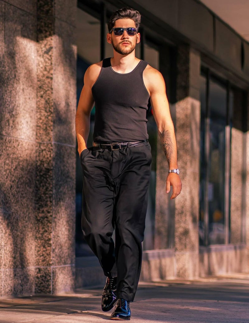 COOFANDY Men's Classic-Fit Expandable-Waist Flat-Front Dress Pant Black 36W32L - Image 2