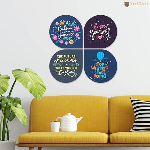 Artvibes Believe in Your Self Inspirational Quote MDF Wood Wall Hanger Ornaments For Home Office | Quotes Decor Item | Motivational Wall Decor | Wall Accent | Graphic Art | Gifts (WH_8413NV), Set of 4 - Image 2