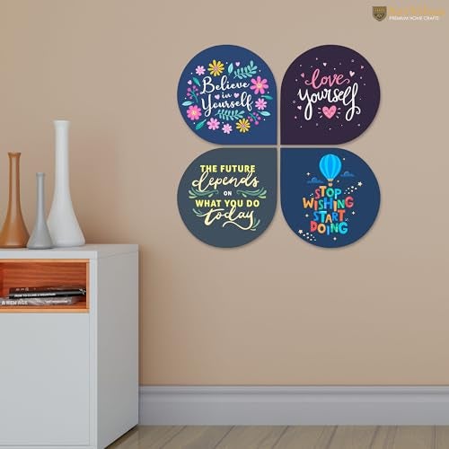 Artvibes Believe in Your Self Inspirational Quote MDF Wood Wall Hanger Ornaments For Home Office | Quotes Decor Item | Motivational Wall Decor | Wall Accent | Graphic Art | Gifts (WH_8413NV), Set of 4 - Image 3