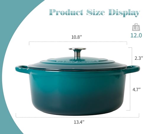 EDGING CASTING Dutch Ovens with Lid, Enameled Cast Iron Covered 5.5 Quart Dutch Oven with Dual Handle, Darkcyan - Image 3