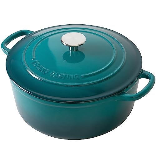 EDGING CASTING Dutch Ovens with Lid, Enameled Cast Iron Covered 5.5 Quart Dutch Oven with Dual Handle, Darkcyan - Image 2