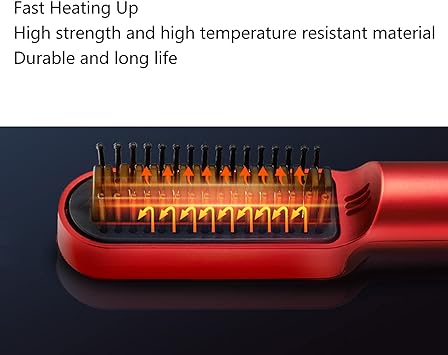 Betued Rechargeable Electric Hair Brush Hair Straightener Brush Small and Portable Ergonomic Handle Even Heating Practical Tool with USB Charging Safe Hair Straightening Curling Comb - Image 3