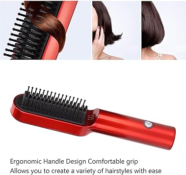 Betued Rechargeable Electric Hair Brush Hair Straightener Brush Small and Portable Ergonomic Handle Even Heating Practical Tool with USB Charging Safe Hair Straightening Curling Comb - Image 5