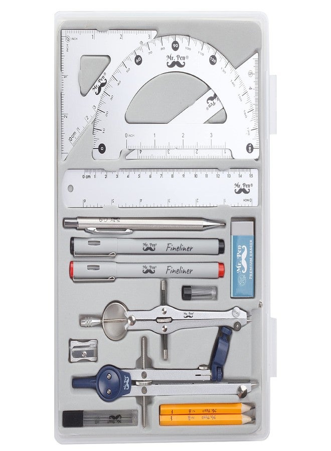 Mr. Pen- Professional Geometry Set, 15 pcs, Geometry Kit for Artists and Students, Geometry Set, Metal Rulers and Compasses, Drawing Tools, Drafting Supplies, Drafting Set, Drafting Tools and Kits - Image 1