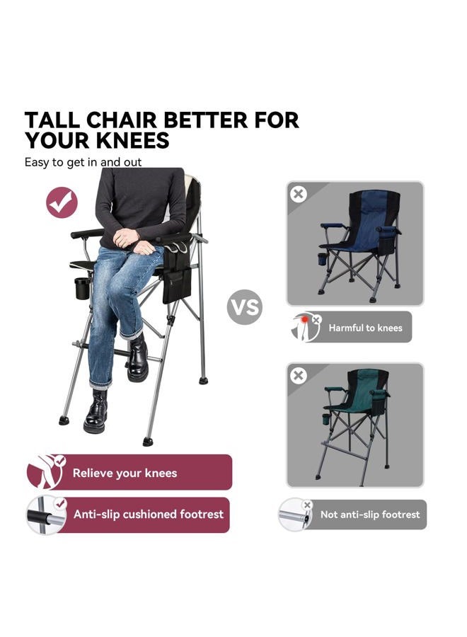 Thallike Foldable Directors Makeup Salon High Chair - Portable Camping Bar Height Folding Photoshoot Chairs with Stroage Bag Cup Holder Non-Slip Footrest, Supports 400 lbs Black Tall Director Chair - Image 3