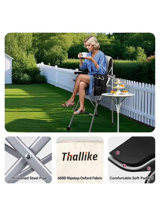 Thallike Foldable Directors Makeup Salon High Chair - Portable Camping Bar Height Folding Photoshoot Chairs with Stroage Bag Cup Holder Non-Slip Footrest, Supports 400 lbs Black Tall Director Chair - Image 4