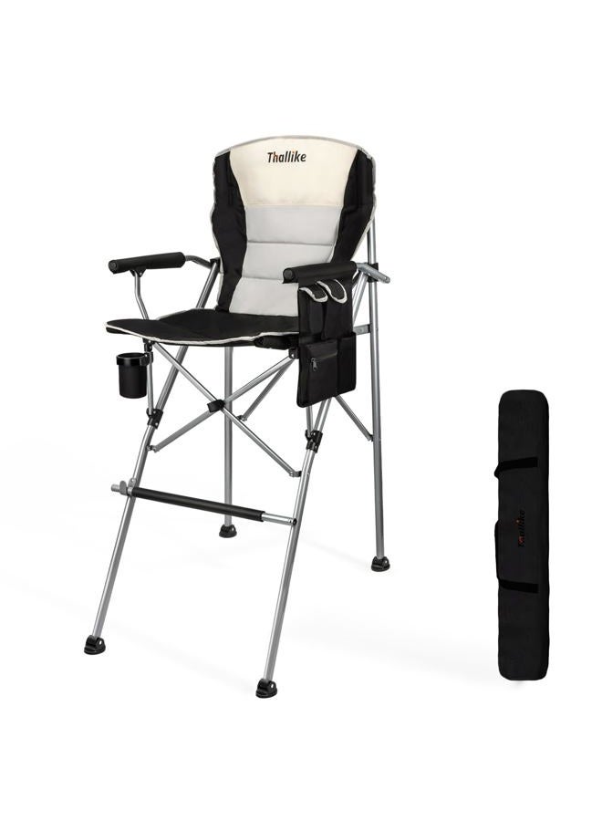 Thallike Foldable Directors Makeup Salon High Chair - Portable Camping Bar Height Folding Photoshoot Chairs with Stroage Bag Cup Holder Non-Slip Footrest, Supports 400 lbs Black Tall Director Chair - Image 1