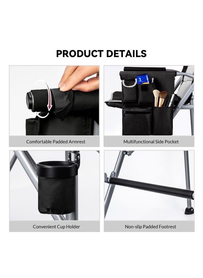 Thallike Foldable Directors Makeup Salon High Chair - Portable Camping Bar Height Folding Photoshoot Chairs with Stroage Bag Cup Holder Non-Slip Footrest, Supports 400 lbs Black Tall Director Chair - Image 5