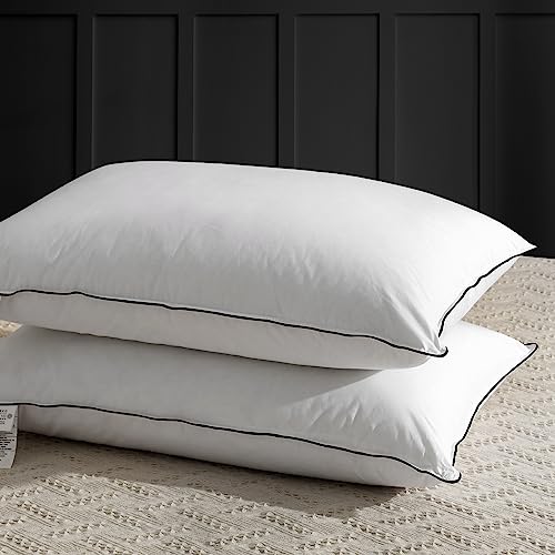 APSMILE Medium Firm Feathers Down Pillow Queen Size Set of 2, Luxury Feathers Pillow for Sleeping, 100% Organic Cotton Cover Hotel Bed Pillow for Side Sleeper (White, 20"x30") - Image 1