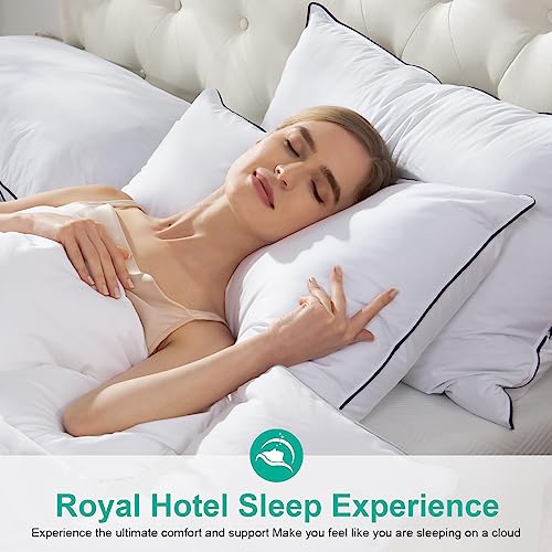 APSMILE Medium Firm Feathers Down Pillow Queen Size Set of 2, Luxury Feathers Pillow for Sleeping, 100% Organic Cotton Cover Hotel Bed Pillow for Side Sleeper (White, 20"x30") - Image 2