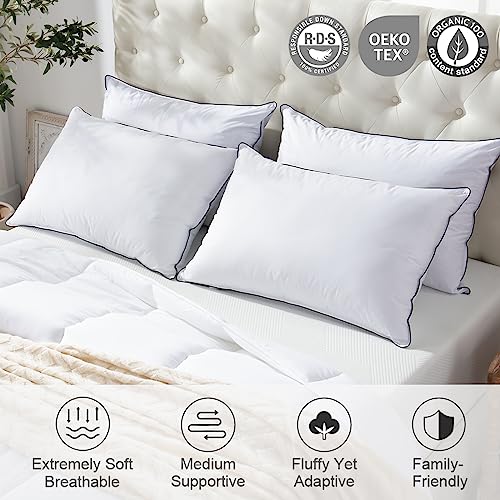 APSMILE Medium Firm Feathers Down Pillow Queen Size Set of 2, Luxury Feathers Pillow for Sleeping, 100% Organic Cotton Cover Hotel Bed Pillow for Side Sleeper (White, 20"x30") - Image 3