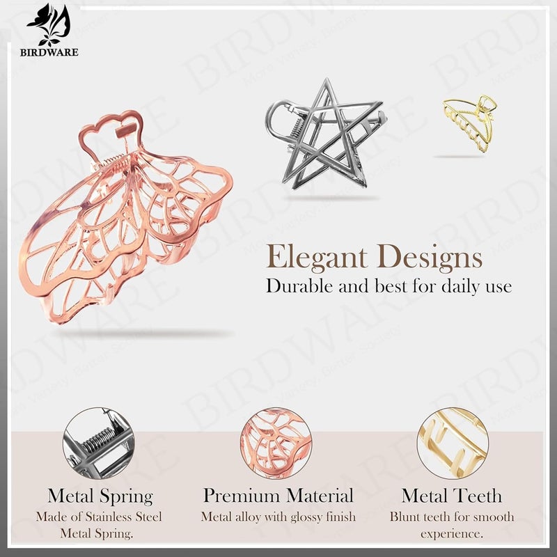 BIRDWARE 6 Pcs Korean Style Vintage Big Gold Metal Hair Claw Cat Ears Geometric Hair Clip Clutches Hairpin Flower Barrette Jaw Clamp Hair Accessories For Women Girls (STYLE 1) - Image 5