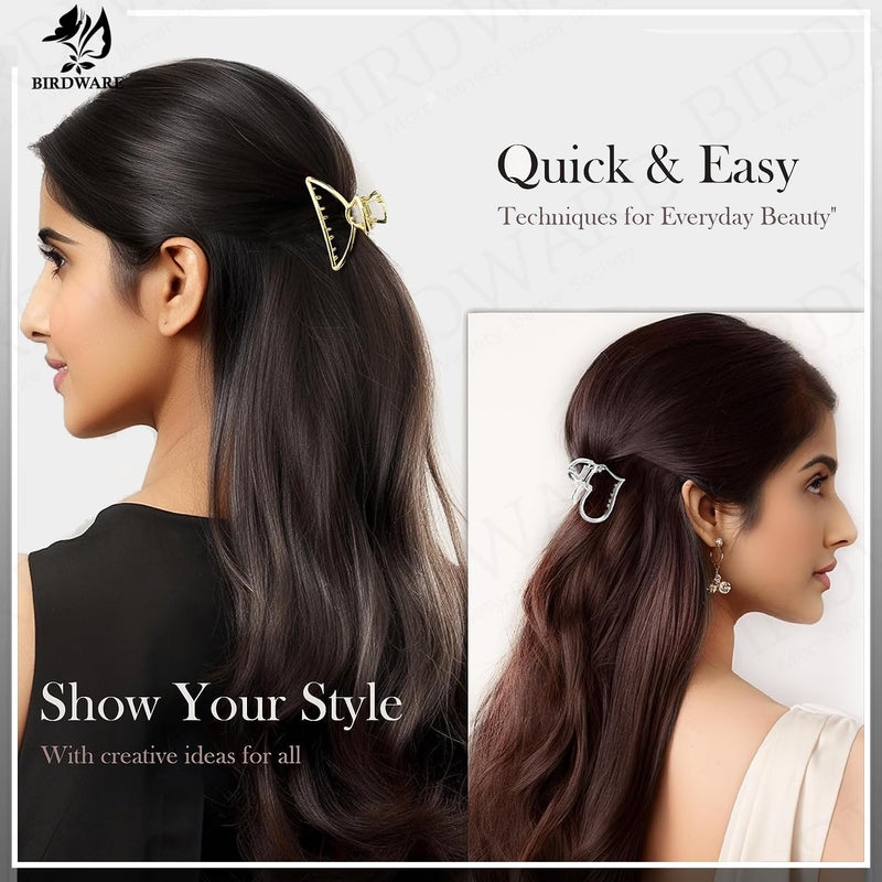 BIRDWARE 6 Pcs Korean Style Vintage Big Gold Metal Hair Claw Cat Ears Geometric Hair Clip Clutches Hairpin Flower Barrette Jaw Clamp Hair Accessories For Women Girls (STYLE 1) - Image 2