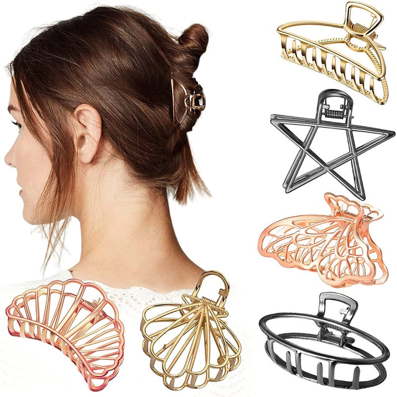 BIRDWARE 6 Pcs Korean Style Vintage Big Gold Metal Hair Claw Cat Ears Geometric Hair Clip Clutches Hairpin Flower Barrette Jaw Clamp Hair Accessories For Women Girls (STYLE 1) - Image 1