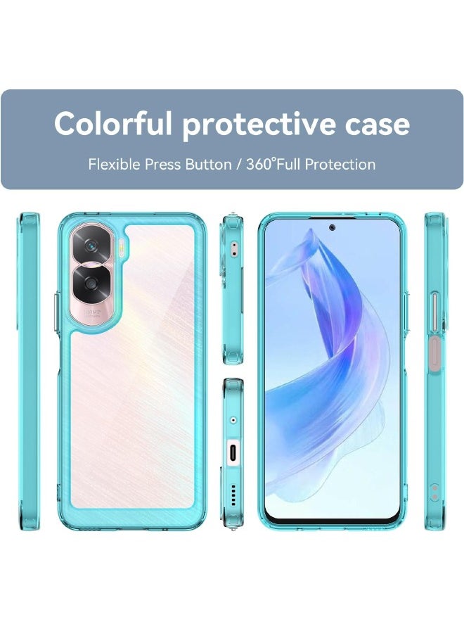 RUGGED SHIELD - Honor 90 Lite Case, Transparent Acrylic Back Panel + Soft TPU Soft Edge, Fashion Shock-Absorption Anti-Drop Protective Case Cove for Honor 90 Lite (6.7"), Transparent Blue - Image 1