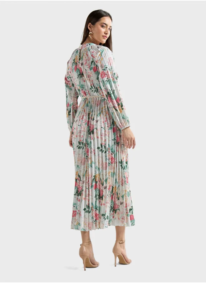 فاف Floral Print High Neck Dress