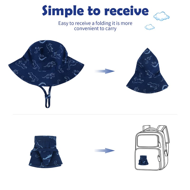 Durio Sun Hat Baby Toddler Infant Sun Hats Sun Protection Wide Brim Bucket Hat Cute Baby Boy Summer Beach Hat D Royal Bule Dinosaur 6-12 Months - Image 5