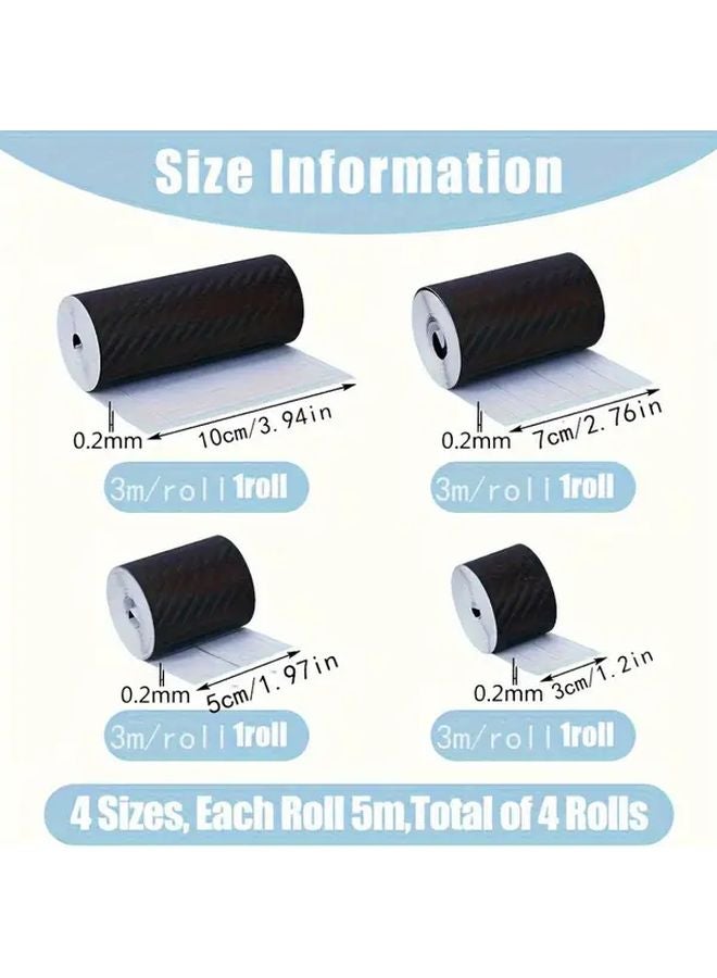 4 Rolls Carbon Fiber Vinyl Wrap Tape Black Self Adhesive Car Sticker 4 Sizes - Image 5