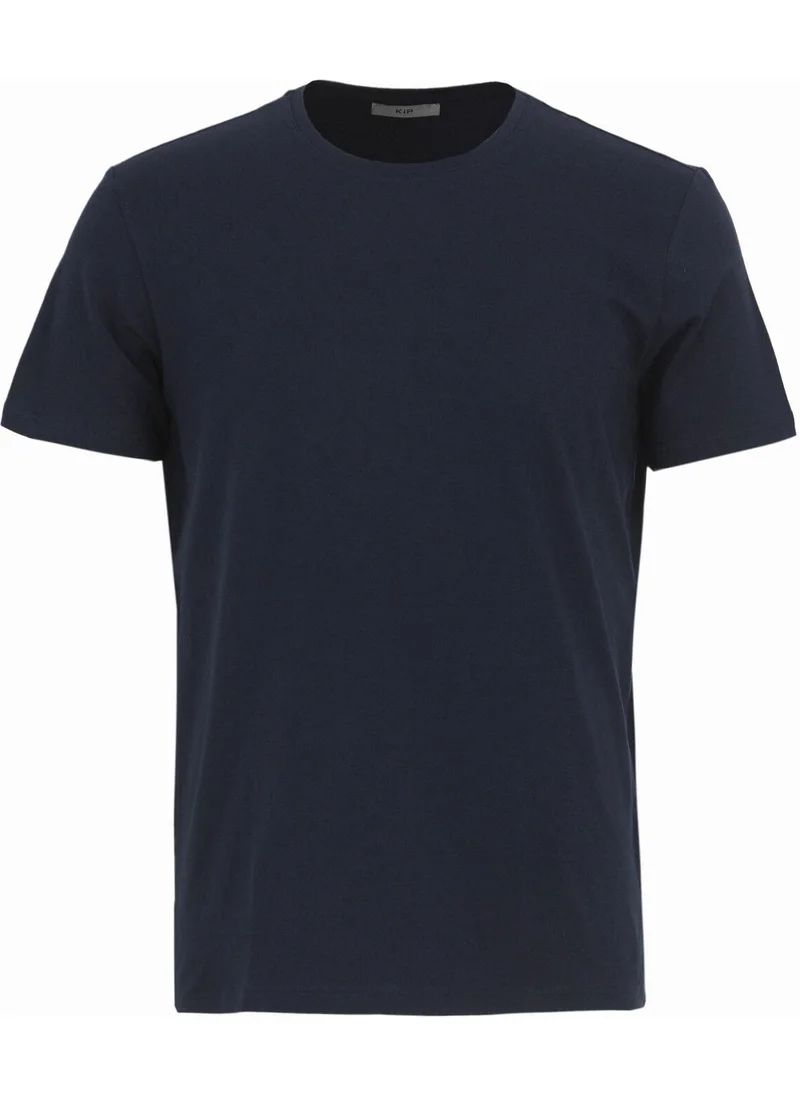 كيب Navy Blue Crew Neck Cotton Blend T-Shirt