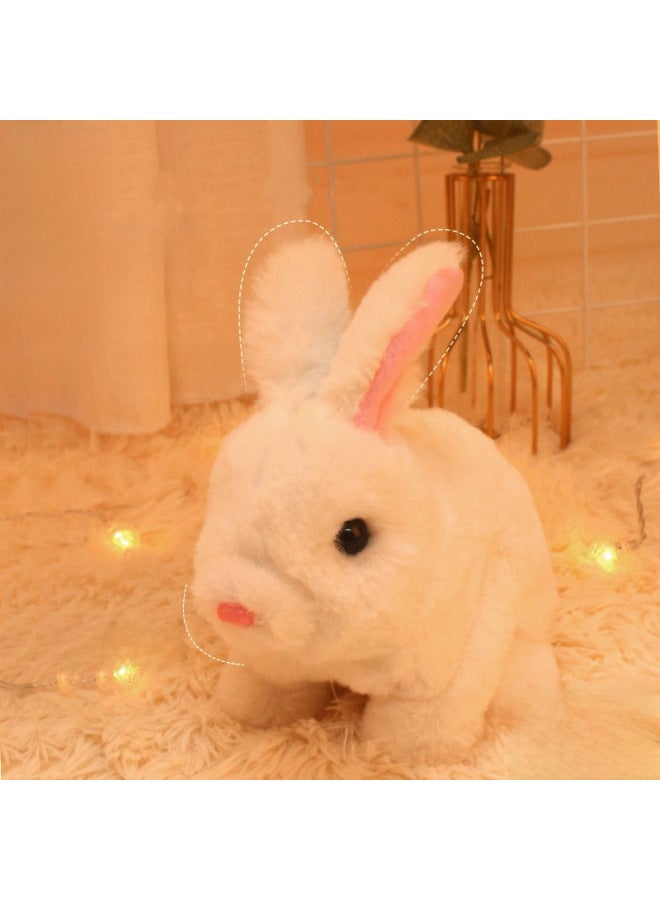 Electric Simulation Plush Pet White Rabbit Can Jump, Call Ears, Move House Pet Doll Children's Toys-Color:Small Ear Short Hair Powder Rabbit  - Image 2