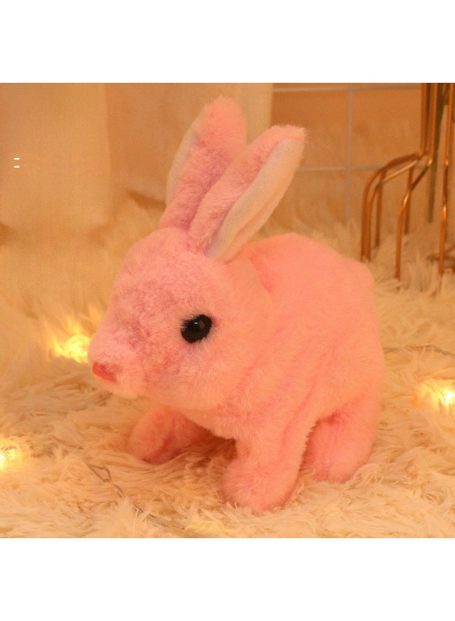 Electric Simulation Plush Pet White Rabbit Can Jump, Call Ears, Move House Pet Doll Children's Toys-Color:Small Ear Short Hair Powder Rabbit  - Image 5