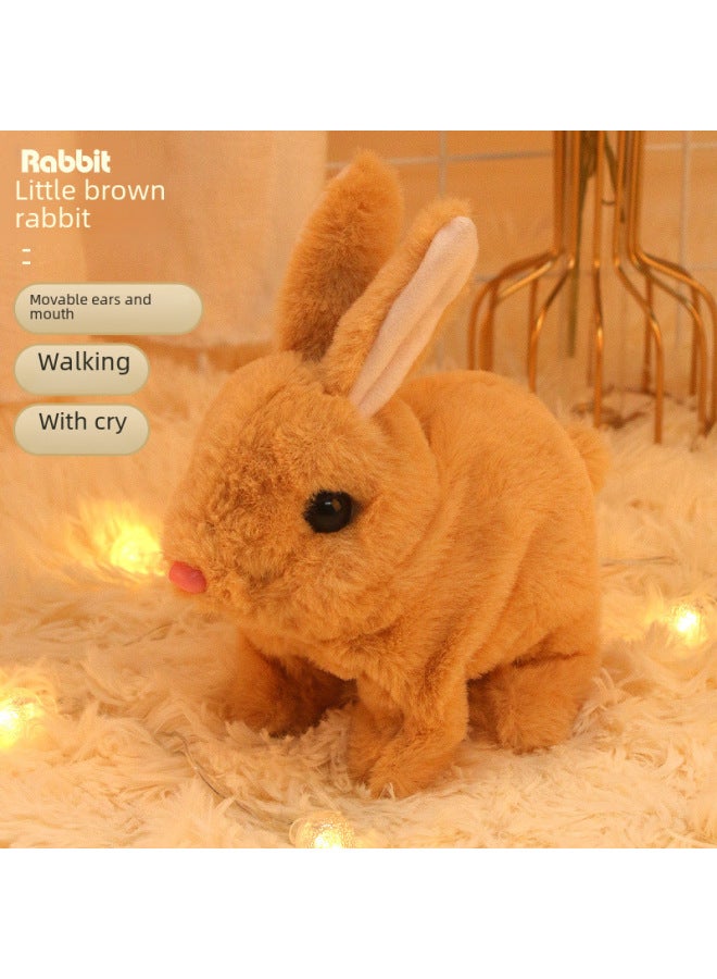 Electric Simulation Plush Pet White Rabbit Can Jump, Call Ears, Move House Pet Doll Children's Toys-Color:Small Ear Short Hair Powder Rabbit  - Image 4