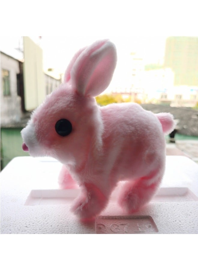 Electric Simulation Plush Pet White Rabbit Can Jump, Call Ears, Move House Pet Doll Children's Toys-Color:Small Ear Short Hair Powder Rabbit  - Image 1