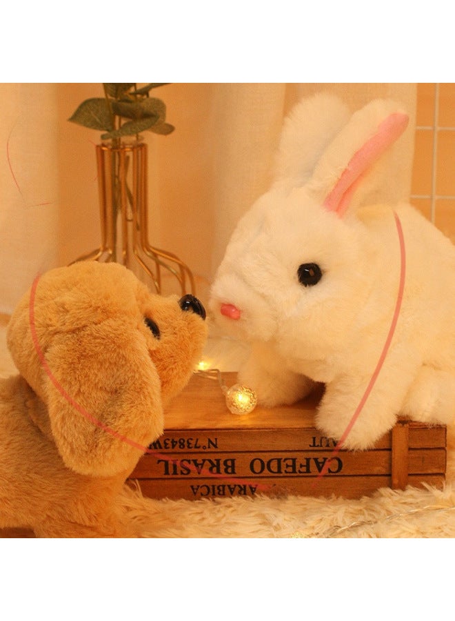 Electric Simulation Plush Pet White Rabbit Can Jump, Call Ears, Move House Pet Doll Children's Toys-Color:Small Ear Short Hair Powder Rabbit  - Image 3