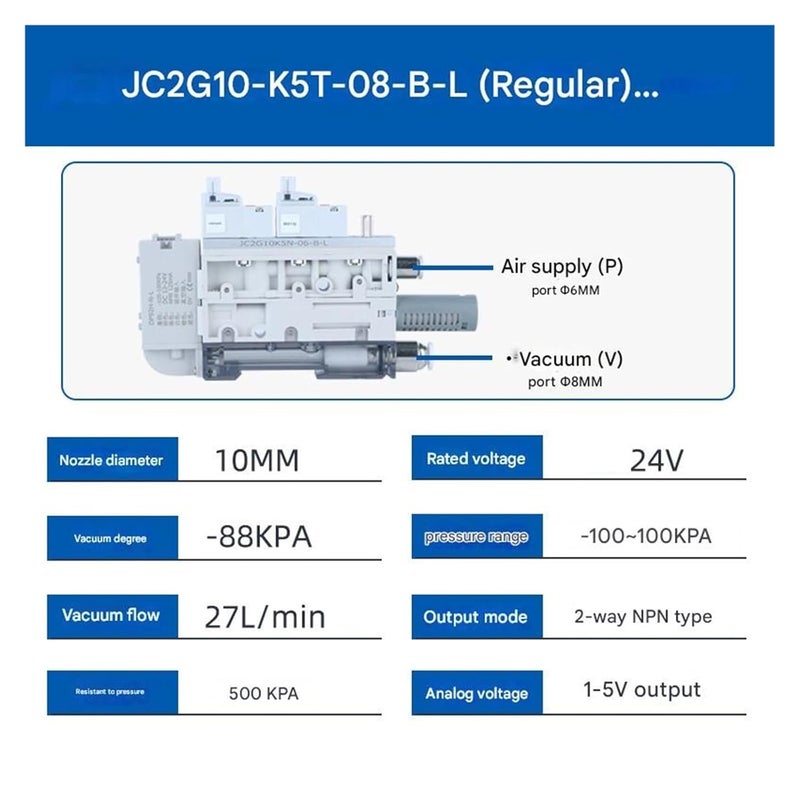 Pneumatic Vacuum Generator, Pneumatic Vacuum Generator High Negative Pressure Multi Stage Large Flow Integrated Air Ejector Suction Device,for Industrial Automation(JC2G10-K5T-08-B-L) - Image 2