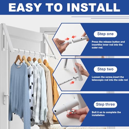 HomeRight HOME RIGHT Over The Door Clothes Hanger,1.69 Inch Door Hook for Over The Door Drying Rack,Foldable Retractable Overdoor Hanger Hook for Bathroom,Laundry Room,Apartament and Bedroom - Image 5