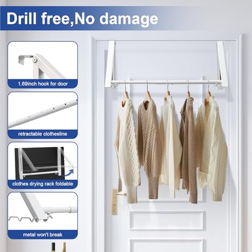 HomeRight HOME RIGHT Over The Door Clothes Hanger,1.69 Inch Door Hook for Over The Door Drying Rack,Foldable Retractable Overdoor Hanger Hook for Bathroom,Laundry Room,Apartament and Bedroom - Image 4