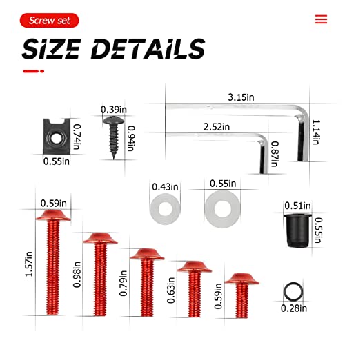 BELOMI Motorcycle Fairing Bolt Kit, 177pcs M5 M6 Motorcycle Windscreen Screws, Aluminum Fasteners Fairing Bolts Nut Clips Kit, Mounting Kits Washers Nuts Screws Assortment for Sport Bikes (Red) - Image 2